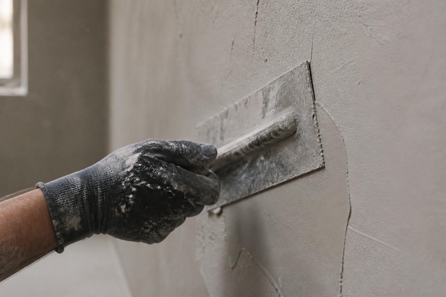 Jonathan Heywood hand-burnishing a microcement wall finish, North Cornwall